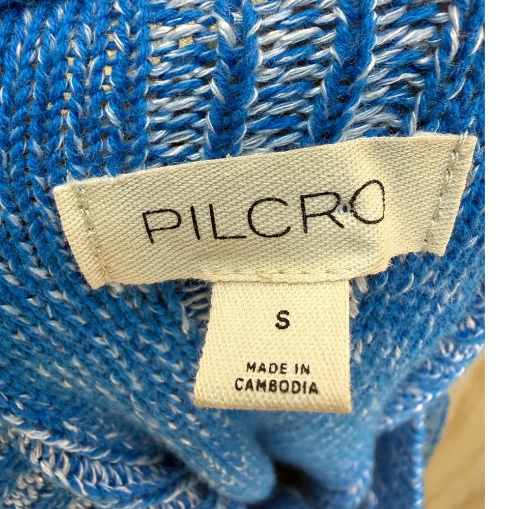 Pilcro Anthropologie Blue Stripped Ribbed Slouchy Sweater Small Hi Low - Picture 5 of 8